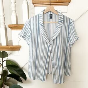 OVS Blue White Striped Button Down Shirt Short Sleeve Viscose Size IT Medium